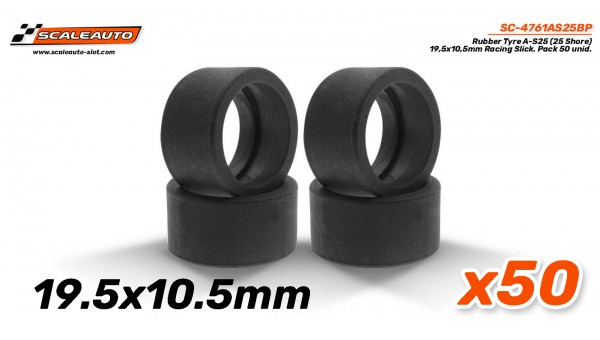 Neum. Goma A-S25 (Shore 25) 19,5x10,5mm Racing Slick para Llantas de 15,8 a 17mm. Bulk Pack 50 unid